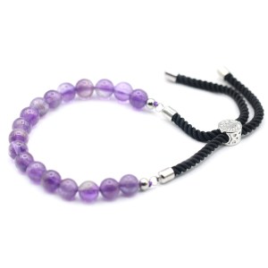 Amethyst Energy Bracelet – Silver & Black Cord